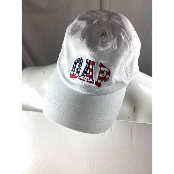 GAP White Baseball Cap W/USA Flag Letters Embroidery*Adj Strap*100% Cotton*NWT - Picture 2 of 7